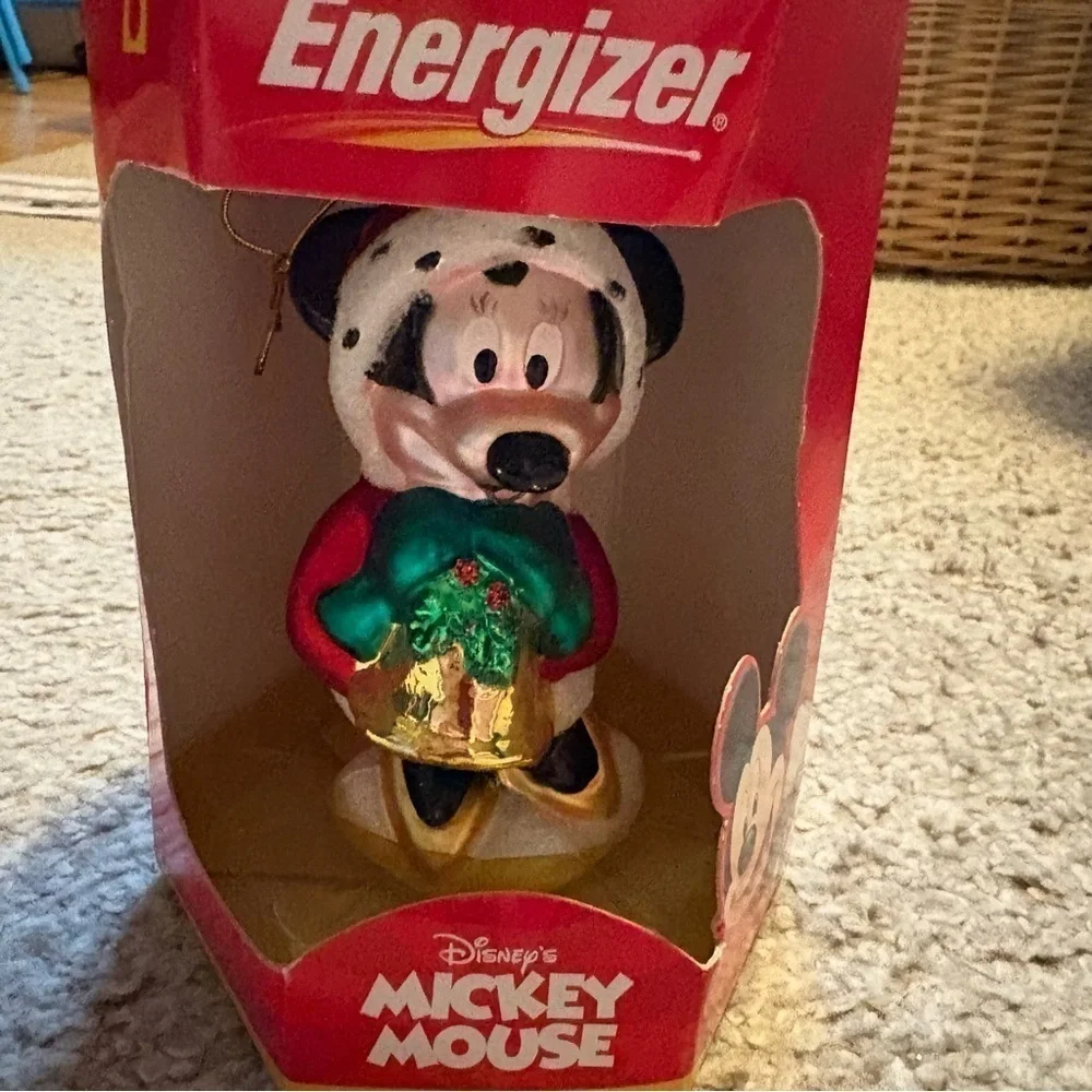 Disney 2000 Energizer Minnie Mouse Handcrafted Blown Glass Ornament NEW Red